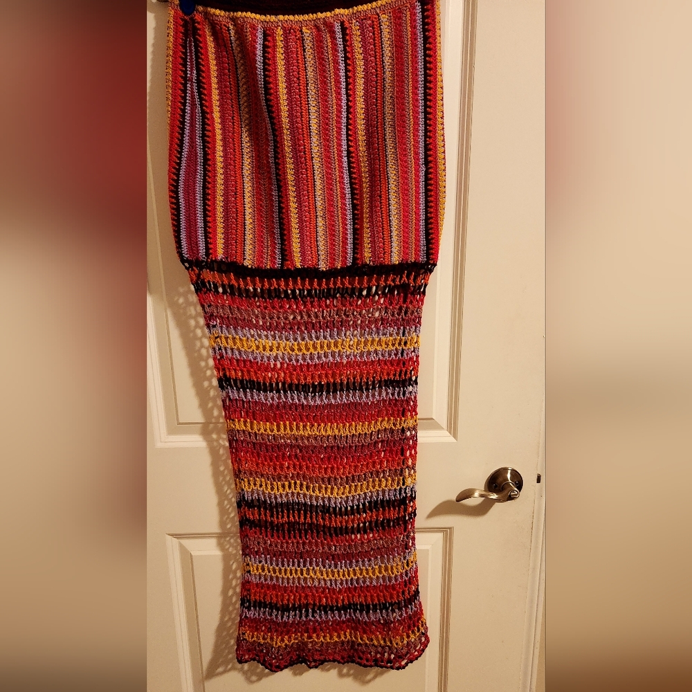 New Free People Multicolor Crochet A-Line Skirt And Top Very Beautiful Set. - Picture 7 of 13